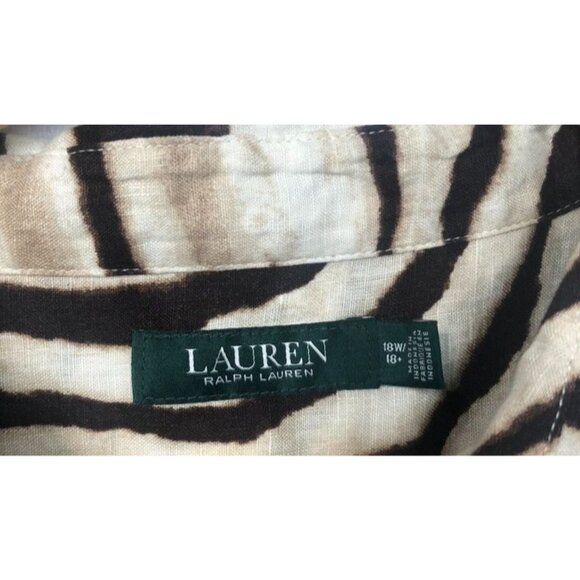 Lauren Ralph Lauren Animal Print Dress Fit & Flare Linen Shirtdress Women's 18W - Picture 9 of 11